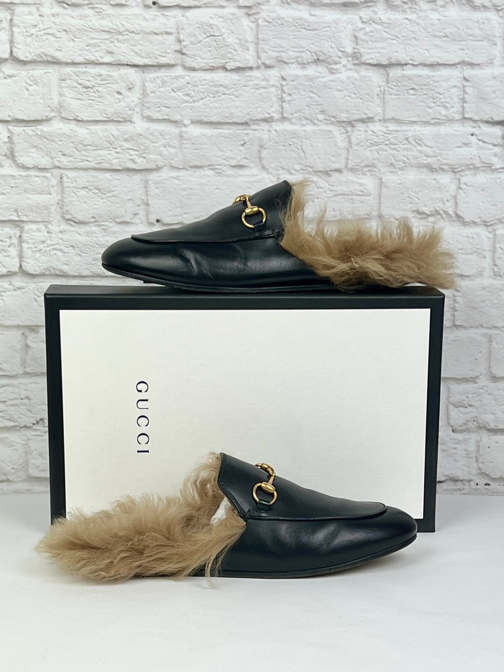 Gucci Princetown Fur Lined Slippers, Size 38/US 7.5