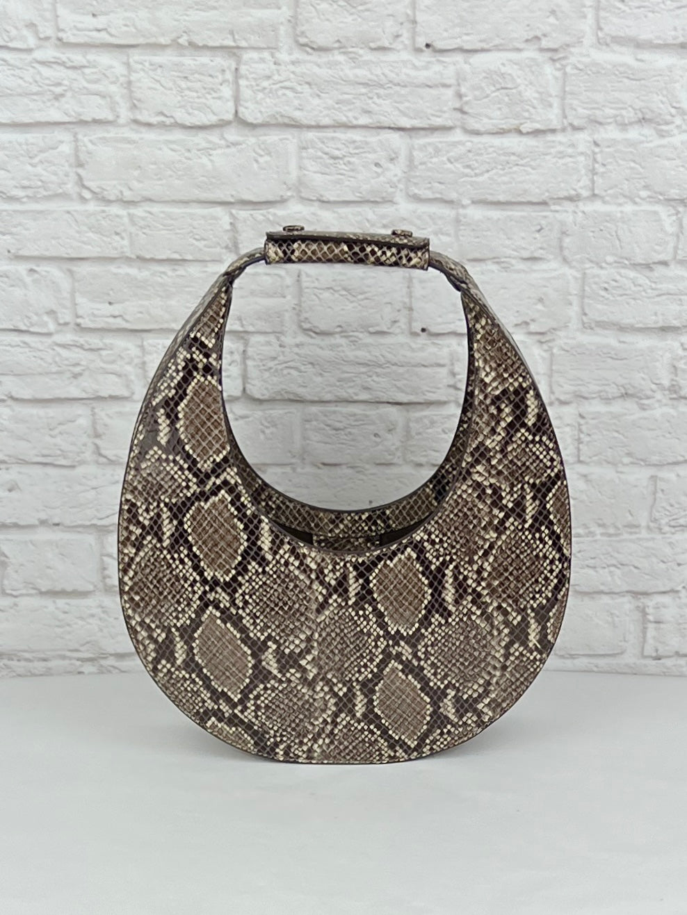 STAUD Moon Snakeskin Embossed Leather Bag In Natural Faux Snake