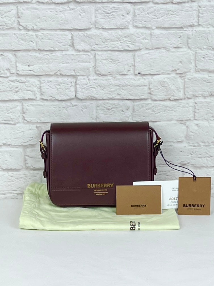 Burberry  Oxblood Leather Small Grace Crossbody Bag, New W/ Tags