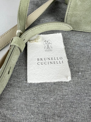 Brunello Cucinelli Suede Monili Flap Crossbody Bag, Bamboo