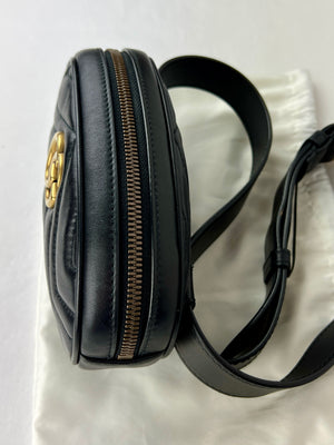 GUCCI Calfskin Matelasse GG Marmont Belt Bag, Size 95-38, Black