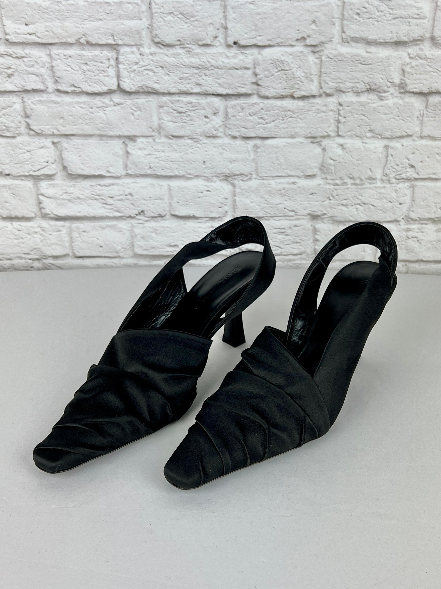 KHAITE Satin Water pointed-toe leather pumps, Size 40/US10, Black
