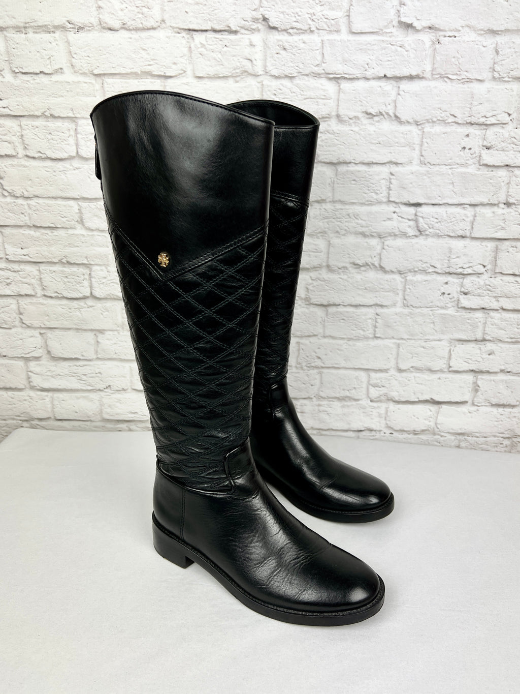 Tory Burch Claremont Quilted Riding Boots, Size 36.5, Black