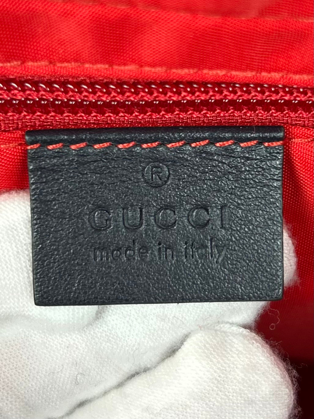 Gucci Wool/Leather Diaper Bag, Navy/Red