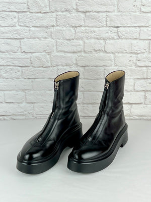 The Row Leather Zipper Ankle Boots, Size 40, Black