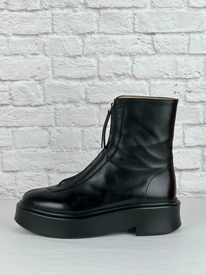 The Row Leather Zipper Ankle Boots, Size 40, Black