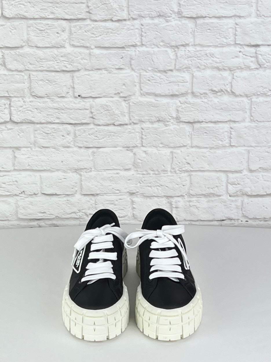 Prada Double Wheel Platform Sneakers, Size 8.5, Black