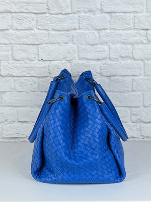 Bottega Veneta Nappa Intrecciato Parachute Bag, Blue