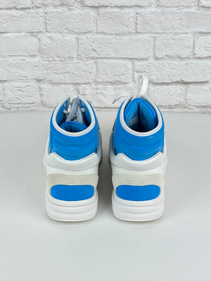 Chanel SS18 Fluo Blue CC Sneakers, Size 38, White/Blue