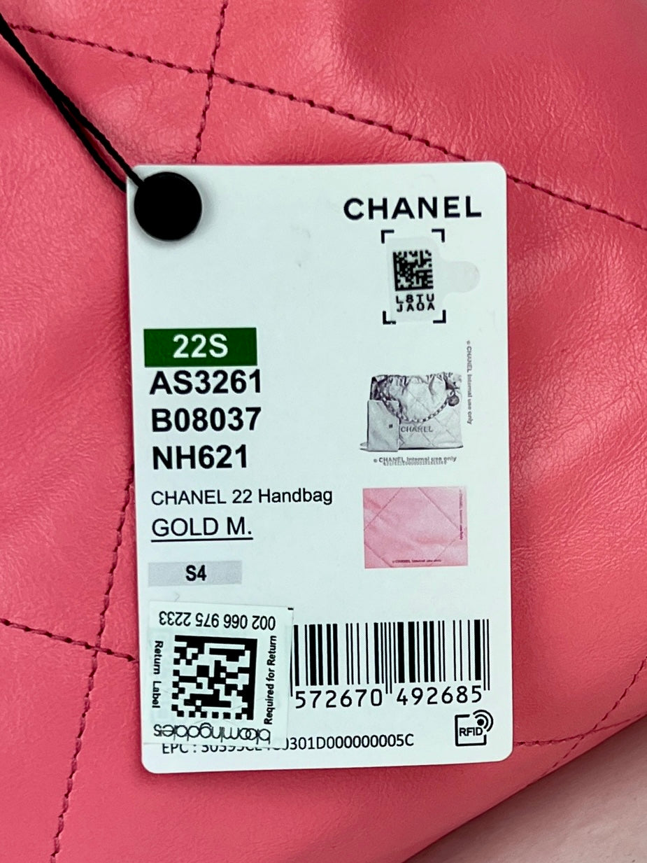 Chanel 22 Hobo Calfskin & Gold-Tone Metal, Pink