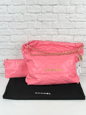 Chanel 22 Hobo Calfskin & Gold-Tone Metal, Pink