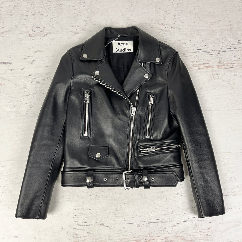 ACNE Mock Core Leather Moto Jacket, Size 4 (size 36 FR), Black, New W/ Tags
