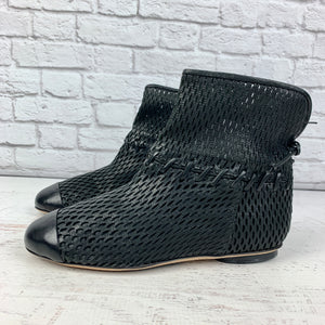Chanel Laser Cut Perforated Ankle Boot, Size 41 NEW