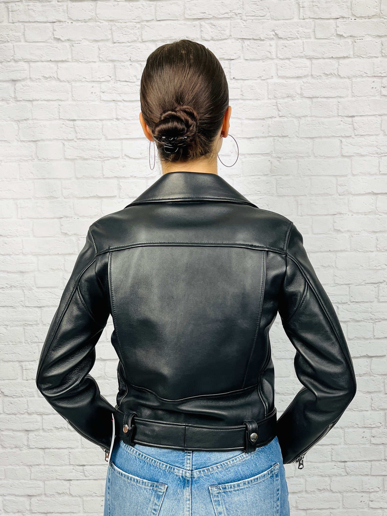ACNE Mock Core Leather Moto Jacket, Size 4 (size 36 FR), Black, New W/ Tags